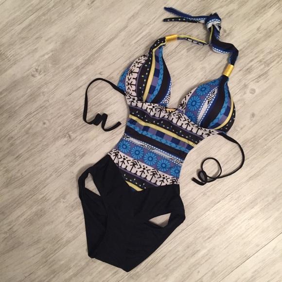 AS IS - Blue Multi-Print Monokini Swimsuit XS - Picture 2 of 8
